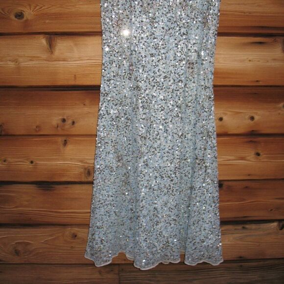 MAC DUGGAL 93932 Blue Flutter Sleeve Sequin High Neck Gown Dress - Picture 8 of 13